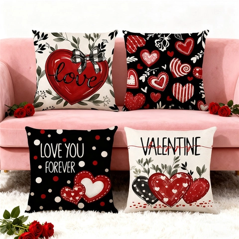 Fodera per Cuscino in Poliestere con Stampa Lettere e Cuori di San Valentino per Divano Letto Decorazioni Casa
