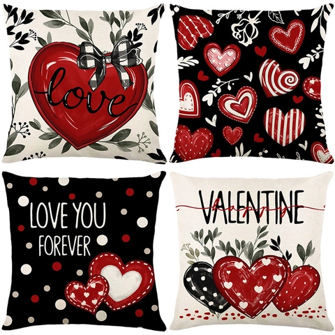 Fodera per Cuscino in Poliestere con Stampa Lettere e Cuori di San Valentino per Divano Letto Decorazioni Casa