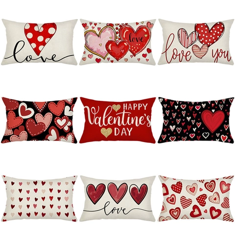 Valentine's Day Heart Print Pillowcase Romantic Love Pattern Lumbar Pillow Cover For Sofa Home Decor Decorative Cushion