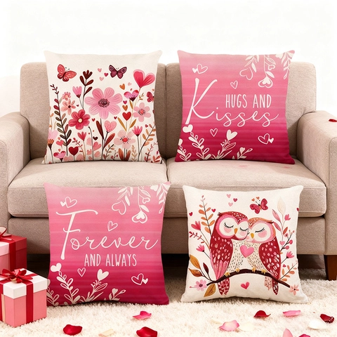 Valentinstag Dekorative Kissenbezüge Romantische Herz Eule Bedruckte Kissenhüllen Polyester Für Sofa Schlafzimmer