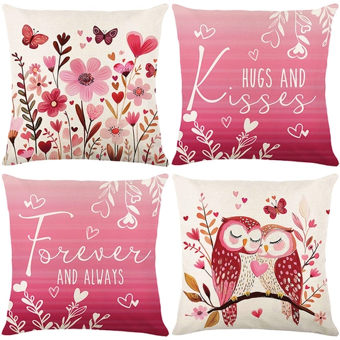 Valentinstag Dekorative Kissenbezüge Romantische Herz Eule Bedruckte Kissenhüllen Polyester Für Sofa Schlafzimmer