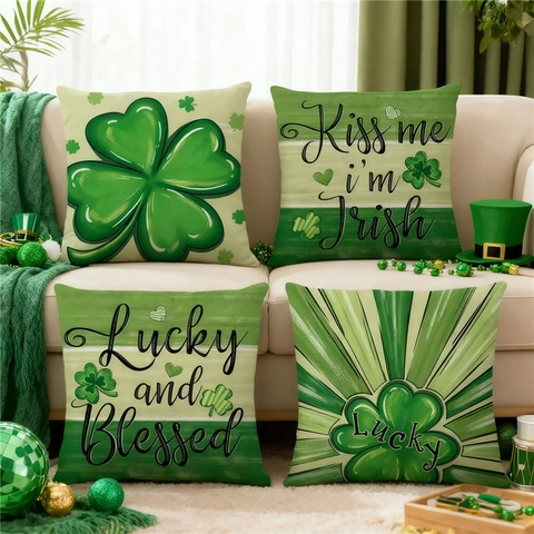 Fundas De Cojín Día De San Patricio Verde Trébol Lucky Mezcla De Lino Fundas De Alμοhada Dormitorio Sala Sofá Decorativo Festivo