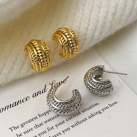 Twisted Rope C-Shape Stecker Ohrringe Kupfer Gewebtes Design Geometrischer Minimalistischer Schmuck Für Frauen Mit Kupfer Ohrringpfosten