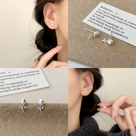 Orecchini A Lobo Perla Artificial Tulipano In Rame Con Mini Design Floreale Stile Coreano Gioielli Per Donne