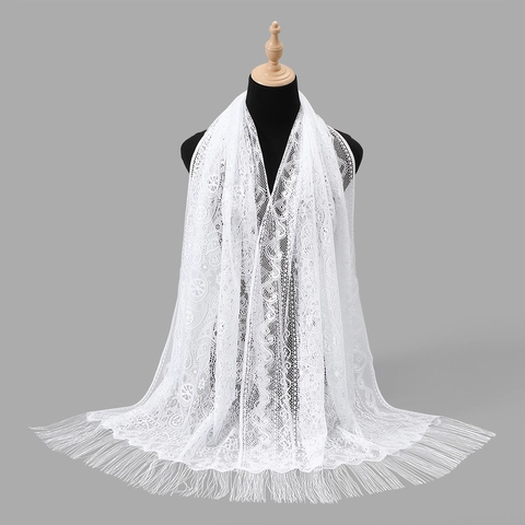 Women's Lace Shawl Scarf With Paisley Floral Pattern Hollow Out Design Long Tassels Elegant Polyester Wrap For Wedding Party