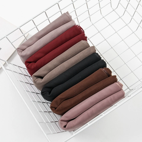 Women Hijab Square Scarf Mercerized Cotton Solid Color Elastic Lightweight Breathable Ethnic Headwrap Fashion Accessory