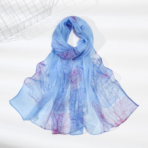 Women Floral Print Georgette Scarf Elegant Thin Long Shawl Wrap Lightweight Polyester Scarf Fashionable Korean Style Neck Scarf For Spring Summer