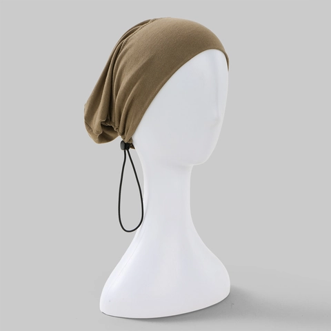 Women's Solid Color Mercerized Cotton Turban Hat Adjustable Drawstring Hijab Under Cap Elastic Breathable Sleep Cap Fashion Inner Cap