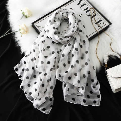 Women Fashion Polka Dot Print Long Scarf Elegant Lightweight Voile Shawl Casual Versatile Head Scarf For Spring Autumn