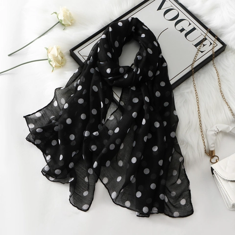 Women Fashion Polka Dot Print Long Scarf Elegant Lightweight Voile Shawl Casual Versatile Head Scarf For Spring Autumn