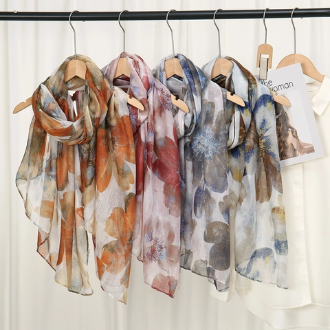 Bufanda Larga Con Estampado Floral Para Mujer Chal De Voile Ligero Accesorio De Moda Elegante
