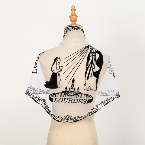 Women Religious Lourdes Holy Mother Lace Mantilla Scarf Catholic Church Praying Veil Embroidery Triangle Scarf Shawl