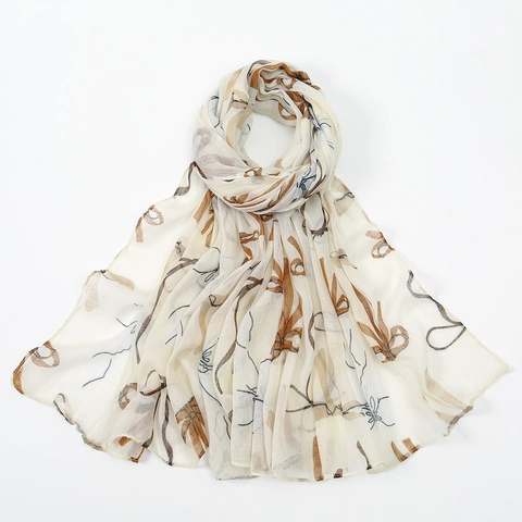 Women Long Scarf Shawl Polyester Bali Yarn Floral Animal Print Lightweight Breathable Sun Protection Fashion Accessories