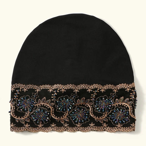Cappello Turbante Ricamato Perline Donna Pizzo Etnico Elastico Floreale Foulard Accessorio Hijab Musulmano Morbido Decorativo