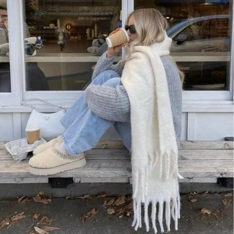 Winter Scarf Faux Cashmere Warm Solid Color Long Tassel Shawl For Women Soft Fashion