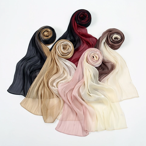 Women's Gradient Hijab Scarf Shiny Pleated Two-tone Wrap Elegant Long Polyester Shawl Breathable Headscarf For Daily Travel Fashion