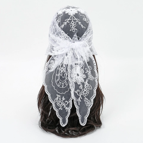 Vintage Spitze Stickerei Dreieckstuch Hohl Blumen Kopftuch Elegant Dekoratives Bandana Für Frauen Haar Accessoire