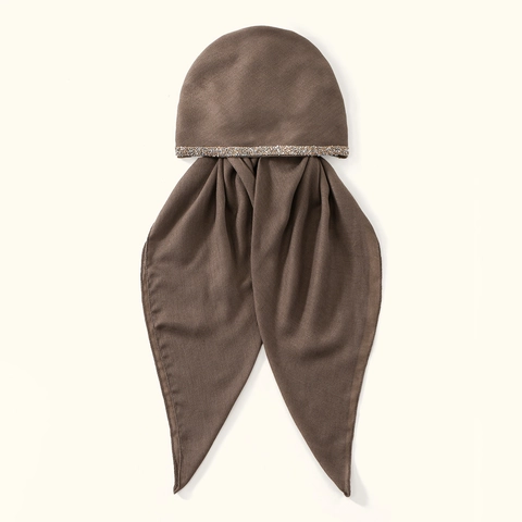 Bonnet de Hijab Elégant en Couleur Unie avec Strass pour Femme Turban à Longue Queue Foulard Musulman Ethnique