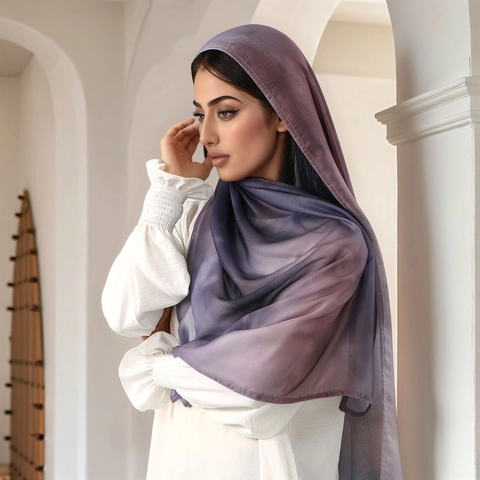 Women Ethnic Style Printed Hijab Headscarf Polyester Gradient Marble Pattern Shawl For Daily Muslim Wear Fashion Accessories