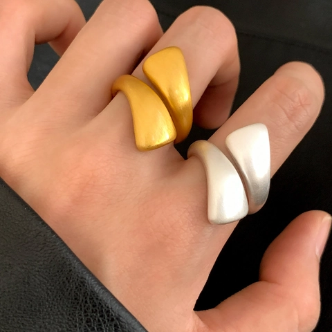 Anillo De Cobre Con Acabado Cepillado Mate Geométrico Minimalista Abierto Ajustable Joyería Moda Mujer Chapado Oro Plata