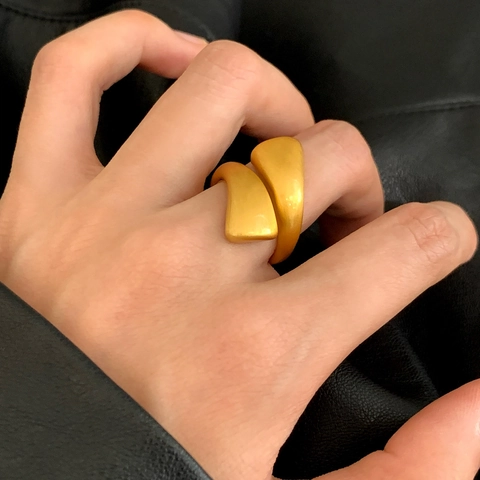 Anillo De Cobre Con Acabado Cepillado Mate Geométrico Minimalista Abierto Ajustable Joyería Moda Mujer Chapado Oro Plata
