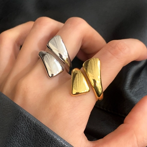 Irregular Liquid Metal Open Ring Minimalist Geometric Copper Adjustable High Polish Finger Jewelry For Women Men