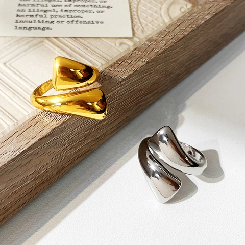 Irregular Liquid Metal Open Ring Minimalist Geometric Copper Adjustable High Polish Finger Jewelry For Women Men