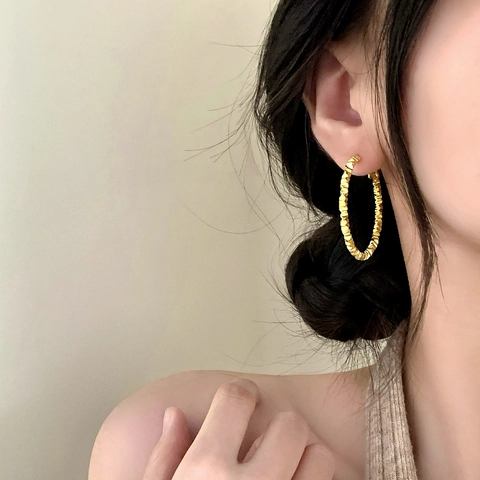 Orecchini A Cerchio Martellati Texturizzati Rame Placcato Oro Argento Irregolare Geometrico Minimalista Gioielli Per Donne
