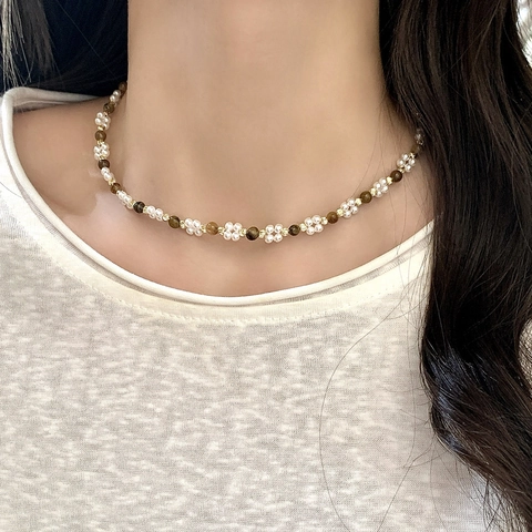 Collana Bracciale Di Künstliche Perle E Pietra Occhio Di Tigre Elegante Retrò Francese Gioielli In Rame Per Donna Uso Quotidiano
