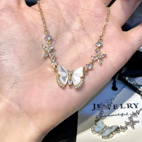 Bijoux Papillon En Nacre Coquille Zircon Élégant Plaqué Or Pendentif Collier Bracelet Mode Pour Femmes Cadeau