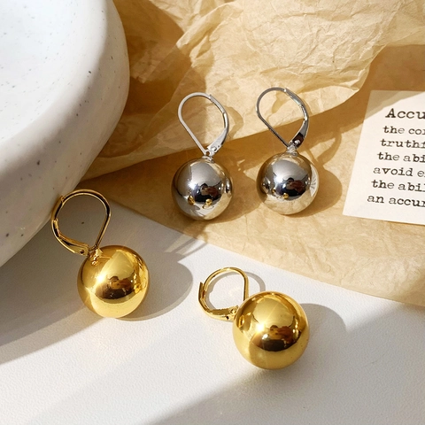 Minimalistische Franse Retro Bal Oorbellen Messing Spiegel Gepolijst Leverback Sieraden Voor Dames