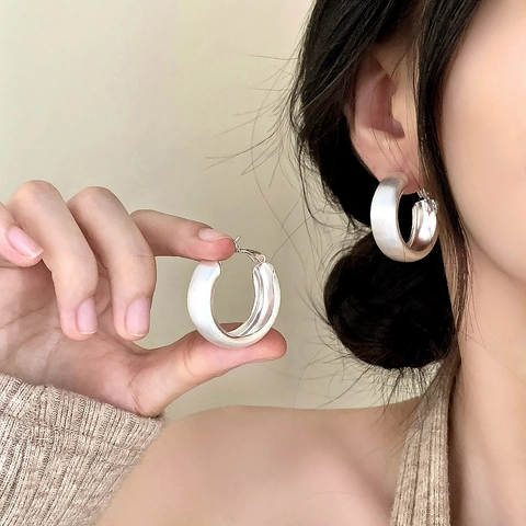 Gebürstete Klobige Creolen Mit 925 Sterling Silber Ohrstecker Kupfer Matt Geometrischer Minimalistischer Schmuck Damen