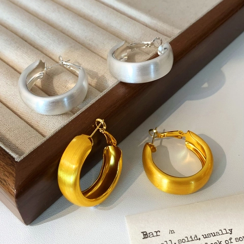 Gebürstete Klobige Creolen Mit 925 Sterling Silber Ohrstecker Kupfer Matt Geometrischer Minimalistischer Schmuck Damen