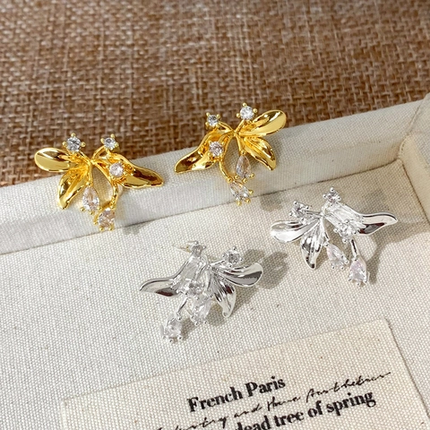 Pendientes De Botón De Pétalo De Flor De Circonio Cobre Incrustado Joyería Elegante Para Mujeres Moda Diaria