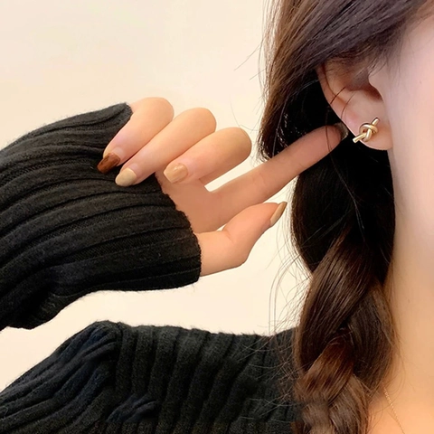 Pendientes De Botón Con Nudo Minimalistas Cobre Geométrico Chapado En Oro Plata Joyas Elegantes Para Mujeres Accesorios