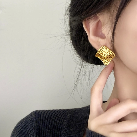 Leopard Print Copper Stud Earrings Retro Irregular Geometric Oil Dripping Gold Silver Plated Fashion Accessories For Women