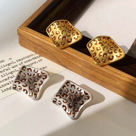 Leopard Print Copper Stud Earrings Retro Irregular Geometric Oil Dripping Gold Silver Plated Fashion Accessories For Women