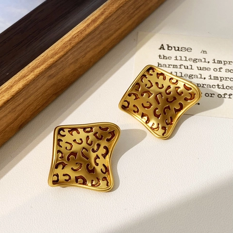 Vintage Luipaardprint Oorknopjes Met Koperen Oorsteker Emaille Dierenpatroon Minimalistisch Retro Sieraden Voor Vrouwen