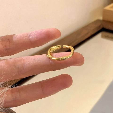 Twisted Rope Open Ring 18K Gold Plated Copper Adjustable Minimalist Fashion Jewelry For Women Elegant Hand Accessory