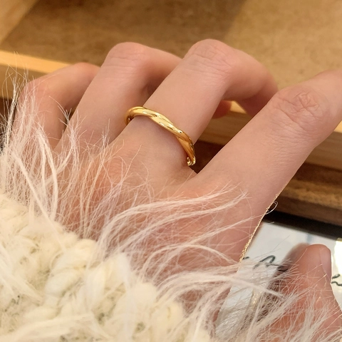 Twisted Rope Open Ring 18K Gold Plated Copper Adjustable Minimalist Fashion Jewelry For Women Elegant Hand Accessory
