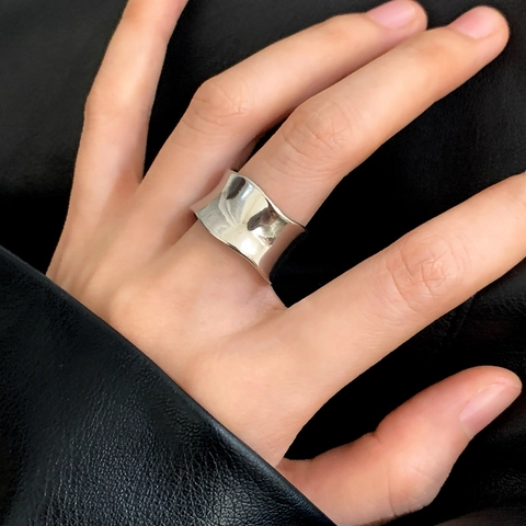 Onregelmatige Golf Brede Open Ring Koper Minimalistische Vintage Verstelbare Statement Hand Sieraden Voor Dames