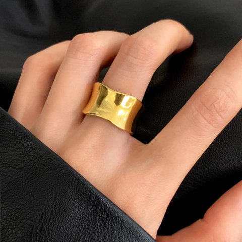 Onregelmatige Golf Brede Open Ring Koper Minimalistische Vintage Verstelbare Statement Hand Sieraden Voor Dames