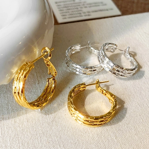 Hoop Ohrringe Kupfer Echtvergoldet Gewebte Mehrlagige Textur Geometrische Retro Moderne Modeschmuck Für Damen