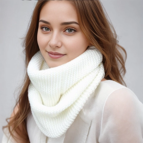 Calentador de Cuello de Punto Grueso Poliéster Suave Color Sólido Bufanda Infinity para Mujer Invierno Cálido Snood