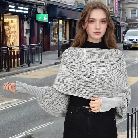 Women Knitted Shrug Shawl With Sleeves Polyester Chunky Knit Wrap Solid Color Casual Autumn Winter Streetwear