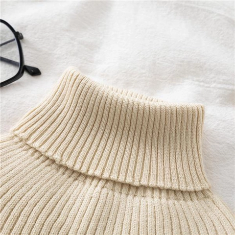 Knitted False Collar Neck Warmer Ribbed Double Layer Turtle Neck Scarf High Elastic Warm Neck Guard For Men Women Polyester