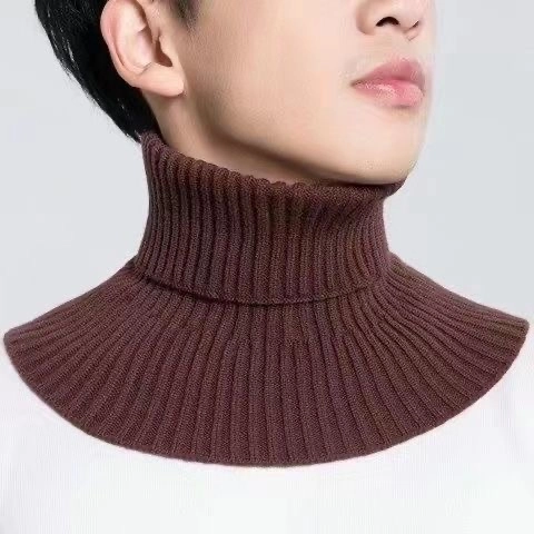 Knitted False Collar Neck Warmer Ribbed Double Layer Turtle Neck Scarf High Elastic Warm Neck Guard For Men Women Polyester