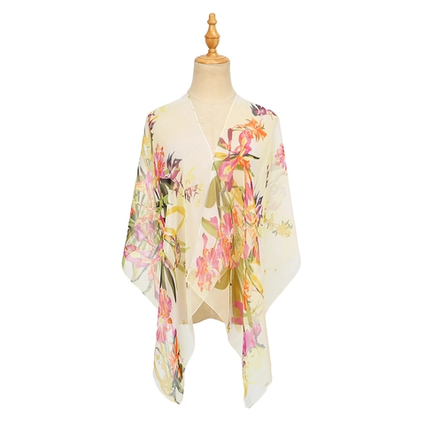 Damen Langer Schal Georgette Chiffon Blumendruck Leicht Dünn Sonnenschutz Eleganter Schal Wickel Sommer Outdoor