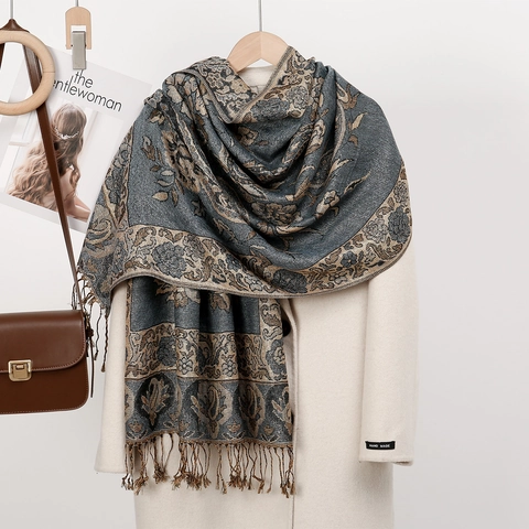 Women's Vintage Paisley Jacquard Tassel Scarf Large Polyester Floral Shawl Wrap For Travel Winter Warm Fashion Accessories