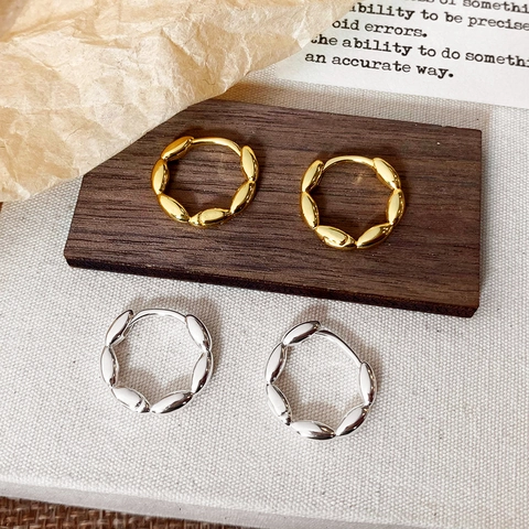 Copper Hoop Earrings Geometric Olive Bead Linked Design Minimalist Chic Daily Jewelry For Women